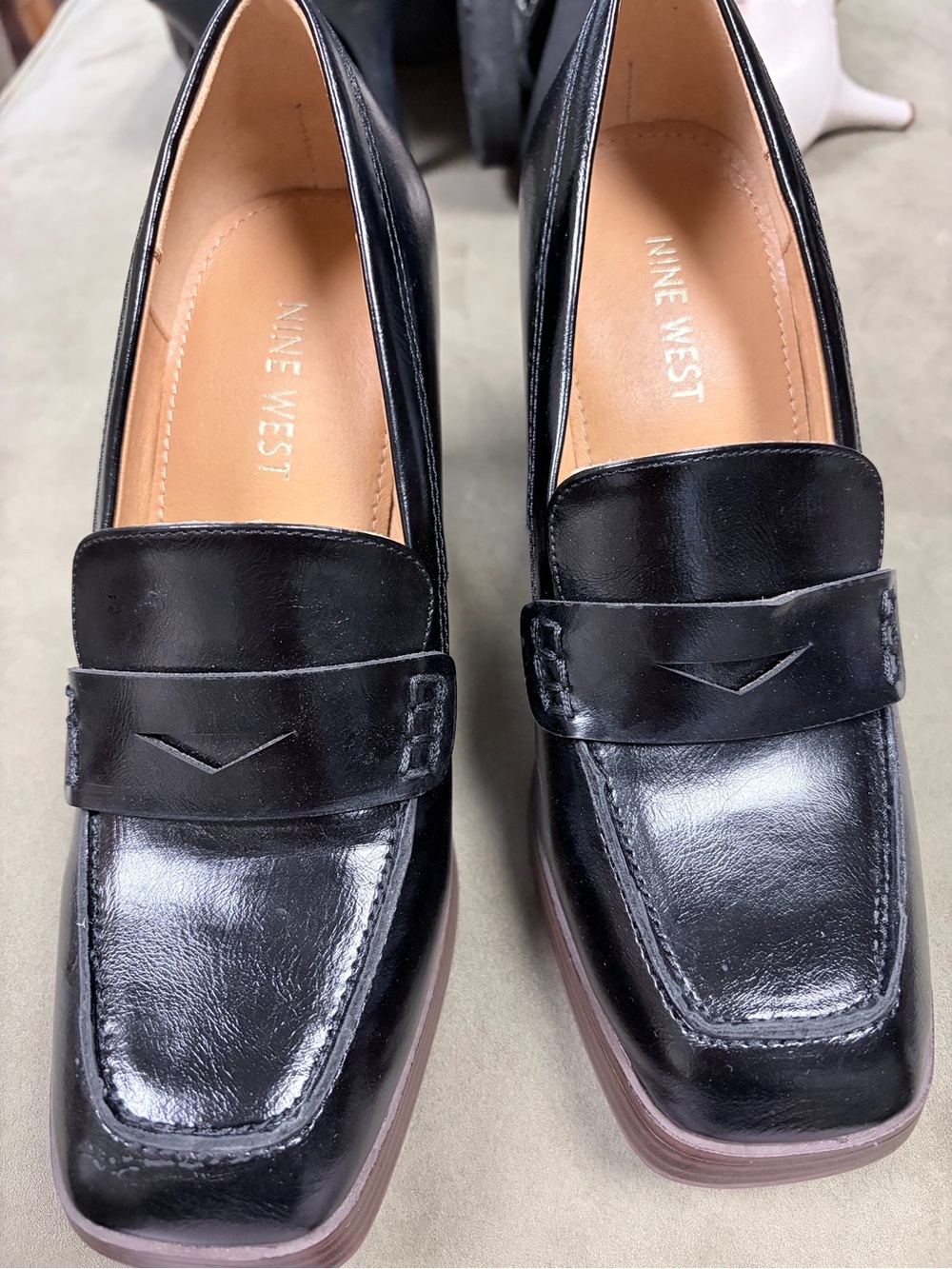 Women’s Nine West Black Leather Chunky Square Heel Shoes